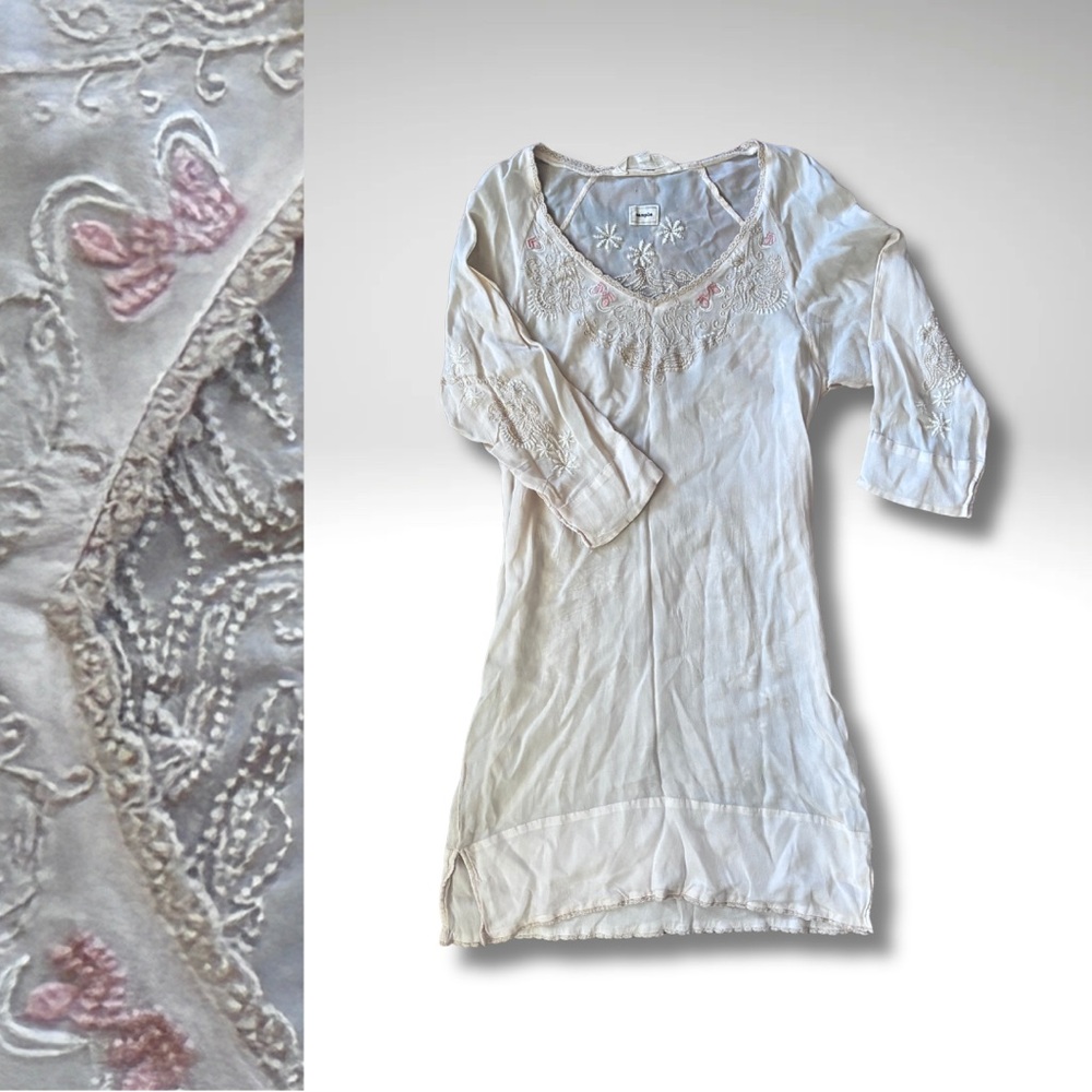 Odd Molly Sample Cream Embroidered Peasant Tunic Dress Cottagecore